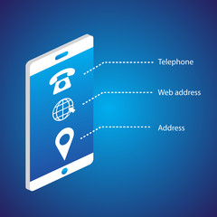 Contact, address on smartphone. isometric style. Vector.