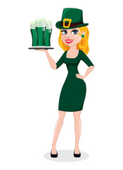 St. Patrick's Day. Woman in costume of Leprechaun