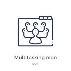 multitasking man icon from web outline collection. Thin line multitasking man icon isolated on white background.