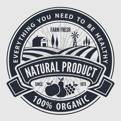 Organic, natural product logo or label. Vector illustration.