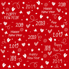 Happy new year 2019 pattern design stock / Red and white background