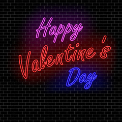Valentine's day neon on a brick black wall