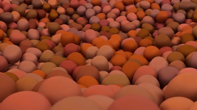 Animated rotating around of regular eggs with darker shells lying on white base and against white background. Full 360 degree spin and loop able.