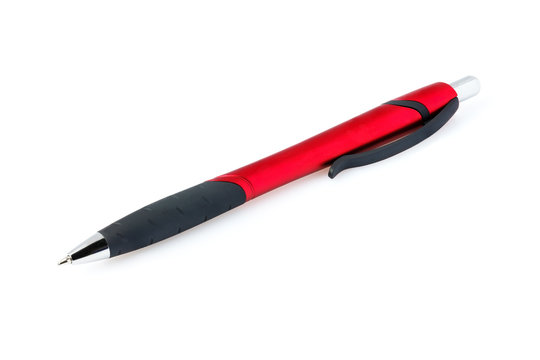 Side view of a ballpoint pen, isolated on a white background