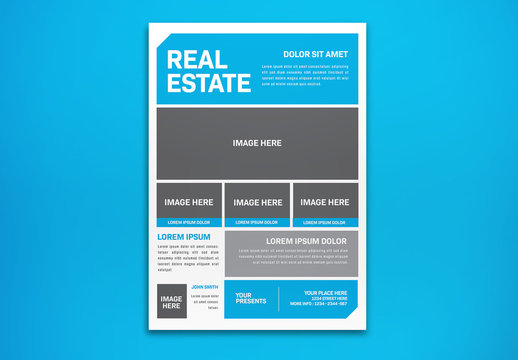Real Estate Flyer Layout with Blue Accents