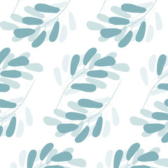 Seamless pattern with light blue leaves. Pastel. Pattern is  saved in swatch panel. Vector EPS10.