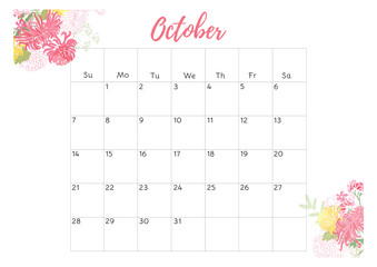 Vintage floral calendar 2018 with bouquet of flowers. illustration.