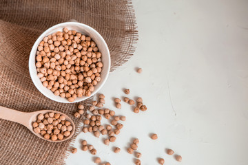 Turkish peas. Nutt On a white background. Top view. Free copy space