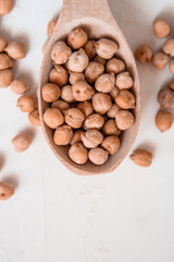 Turkish peas. Nutt On a white background. Top view. Free copy space