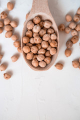 Turkish peas. Nutt On a white background. Top view. Free copy space