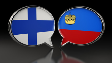 Finland and Liechtenstein flags with Speech Bubbles. 3D illustration