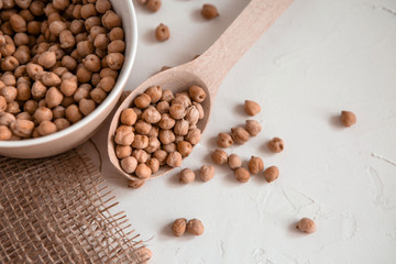 Turkish peas. Nutt On a white background. Top view. Free copy space