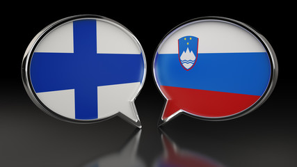 Finland and Slovenia flags with Speech Bubbles. 3D illustration