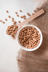 Turkish peas. Nutt On a white background. Top view. Free copy space