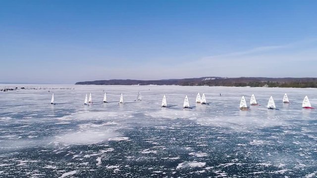 Ice Boat Racing on Lake Charlevoix Michigan