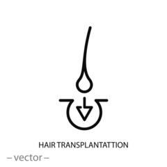 hair transplant icon, hair implant, linear sign on white background - vector illustration eps10