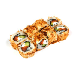 Sushi, hot roll in batter a white background. Japanese food