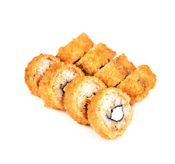 Sushi, hot roll in batter a white background. Japanese food