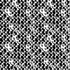 Spotted geometric seamless pattern. Black and white textured background with squares, strips. Grunge texture. Vector illustration.