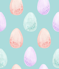 Watercolor eggs seamless pattern pastel blue