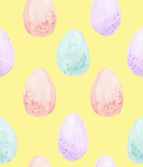Watercolor eggs seamless pattern pastel yellow