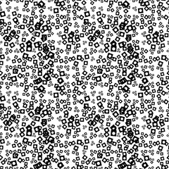 Black and white seamless pattern with grunge halftone squares, dots. Dotted texture. Halftone background. Abstract geometrical of round shape. Screen print. Vector illustration.
