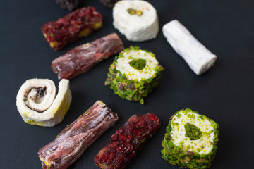 Turkish delight or lokum on blackboard