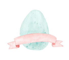 Watercolor pastel blue egg with ribbon