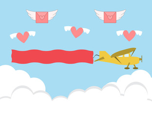 Valentine's day card with retro sailplane. blank text area