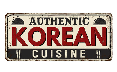 Authentic korean cuisine vintage rusty metal sign