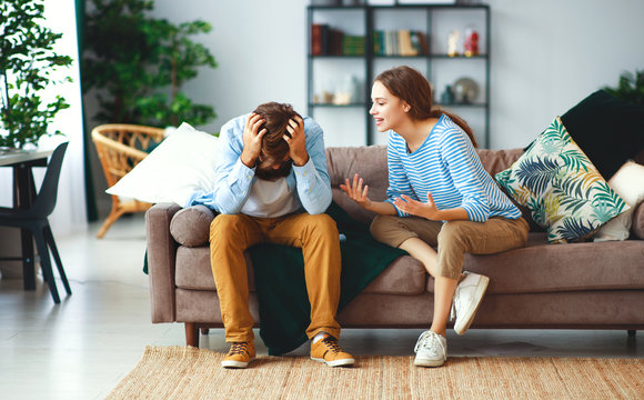  family couple quarrels in a conflict at home