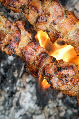 Barbecue.Juicy pieces of meat on skewers