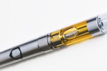 Vape Pen Up Close Isolated On White - THC/CBD Liquid Extract