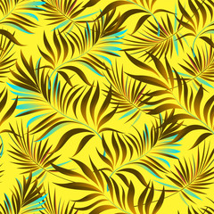 Seamless pattern of a tropical palm tree, jungle leaves. Vector floral pattern.