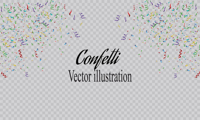 Colorful confetti on a beautiful background. Celebration and party. Colorful bright confetti isolated on transparent background. Festive vector illustration.