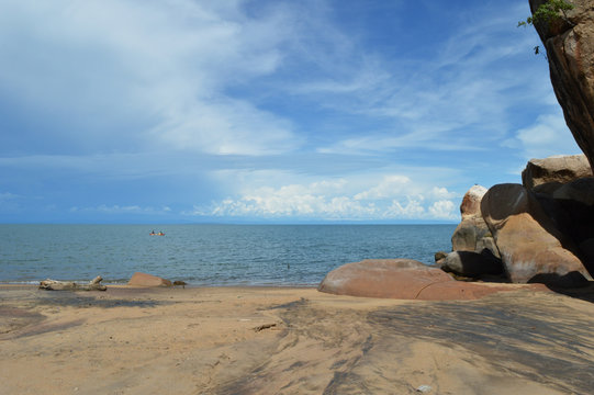 The scenery of the beautiful African lake Malawi, which the ninth largest lake in the world by area and the fourth largest fresh water lake by volume - Powered by Adobe