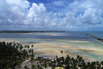 Aerial view of Carneiros’s Beach, Pernambuco, Brazil: Vacation in the paradisiac beach with blue...