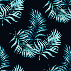 Seamless pattern of a tropical palm tree, jungle leaves. Vector floral pattern.