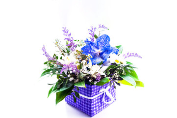 Valentines Day concept. Beautiful bouquet of spring flowers on white isolated background. 