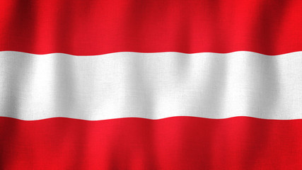 Austria flag waving in the wind. Closeup of realistic Austrian flag with highly detailed fabric texture