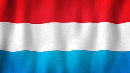 Luxembourg flag waving in the wind. Closeup of realistic flag with highly detailed fabric texture
