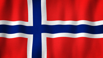 Norway flag waving in the wind. Closeup of realistic Norwegian flag with highly detailed fabric texture