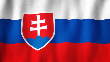 Slovakia flag waving in the wind. Closeup of realistic Slovakian flag with highly detailed fabric texture