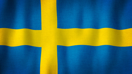 Sweeden flag waving in the wind. Closeup of realistic Swedish flag with highly detailed fabric texture