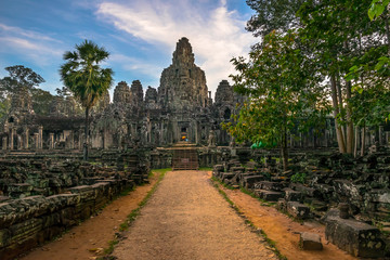 Fototapeta na wymiar Enjoying a beautiful sunny day in BayonTemple, Angkor Thom - Siem Reap - Cambodia