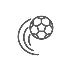 Obraz premium Flying soccer ball line icon.