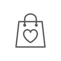 Bag with heart, valentine day line icon.