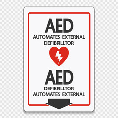 Symbol AED Sign label on transparent background