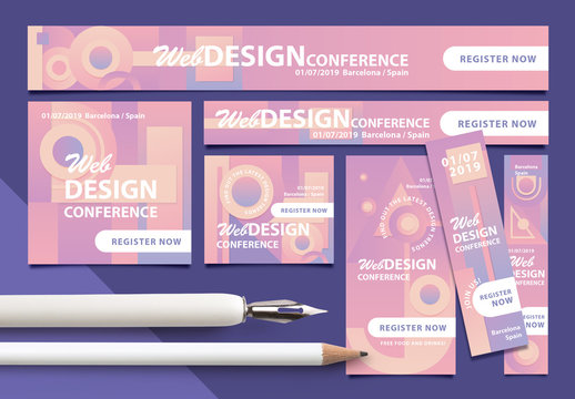 Web Banner Layouts with Pastel Geometric Patterns
