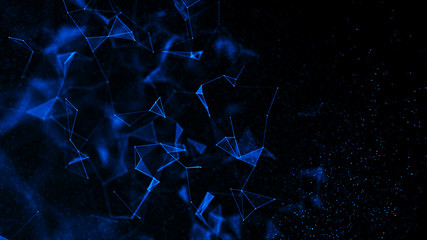 Virtual form of connecting particles in the blue space. Big data visualization. Science. Futuristic polygonal background. Business. 3D rendering.